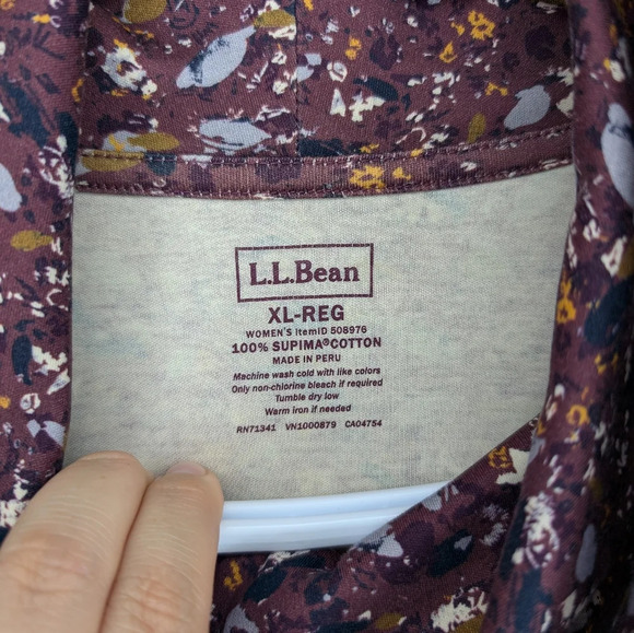 L.L.Bean Prima Supima Cotton Purple Burgundy Printed Turtle Neck XL Reg Woman's - Picture 3 of 7